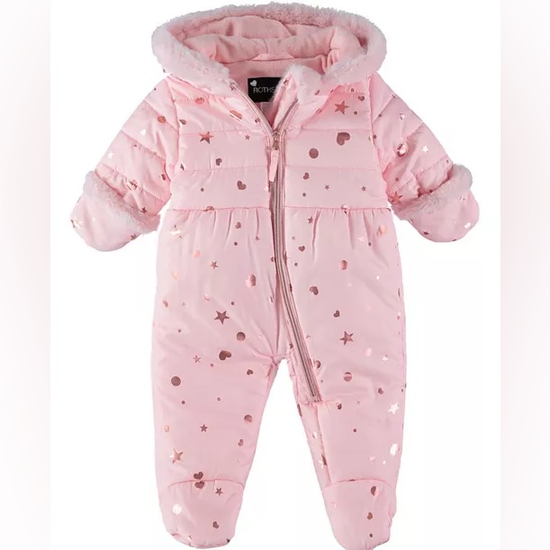 Rothschild Pink Baby Pram Snowsuit With Star Design - Nwt - Size 3/6m